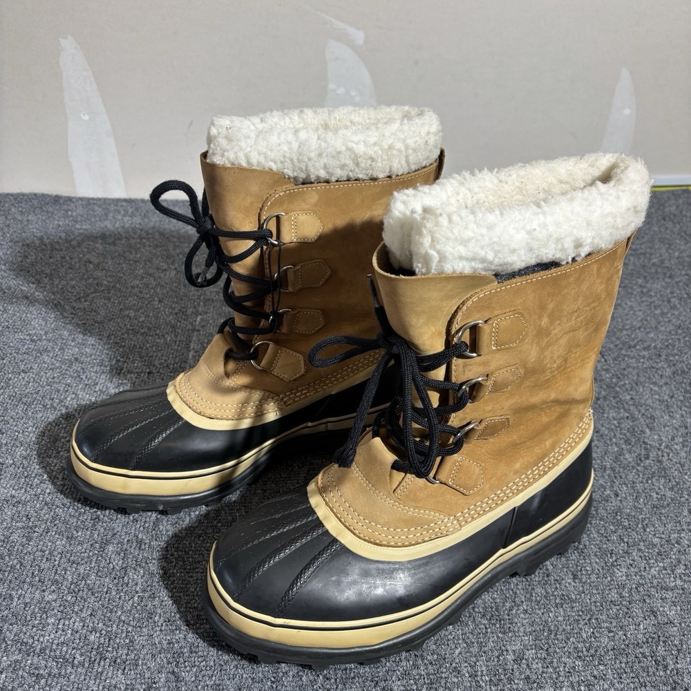 Sorel Caribou Men's Leather Winter Boots Size 10 Waterproof Lined Insulated Tan